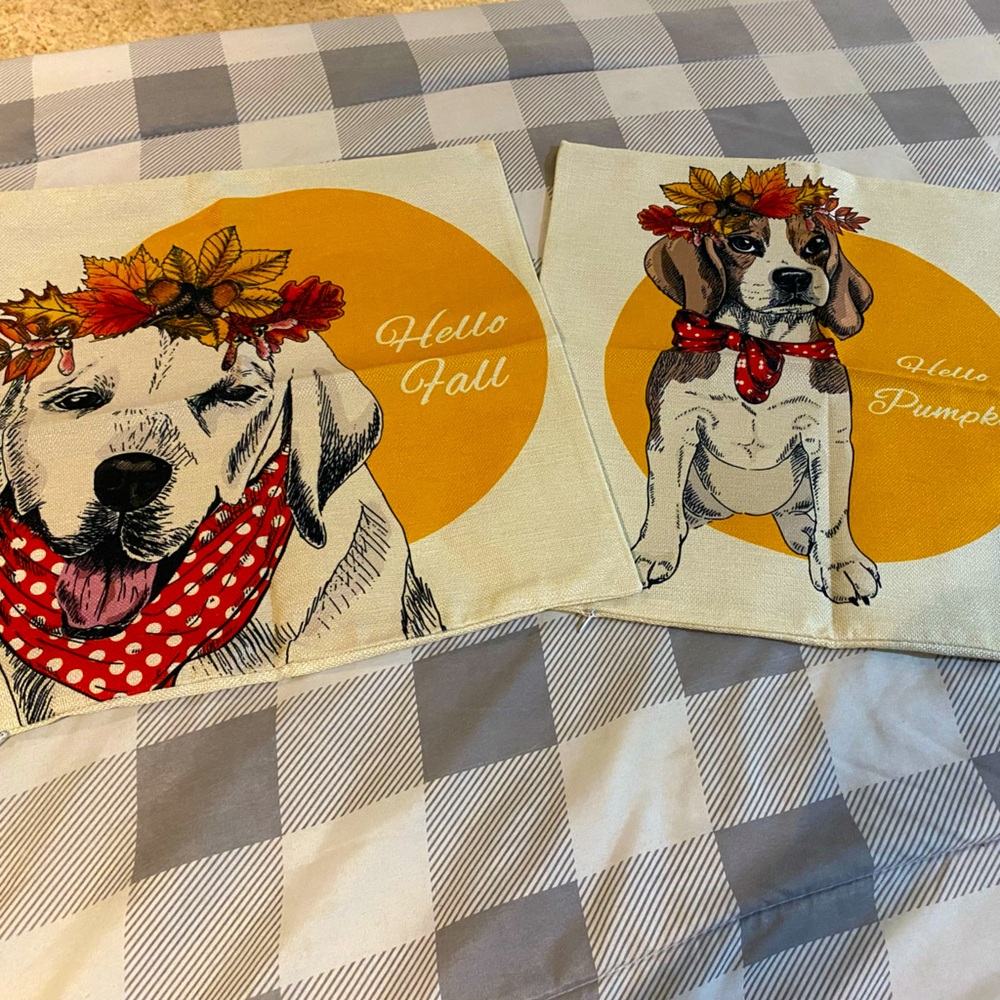 2 Fall Throw Puppy Pillow Cases